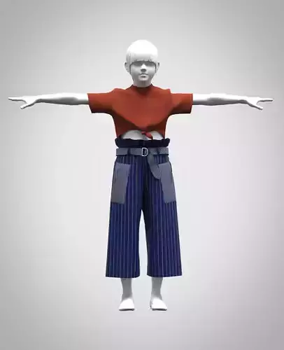 Girls Tie-Front Crop Top and paperbag pant Low-poly 3D model