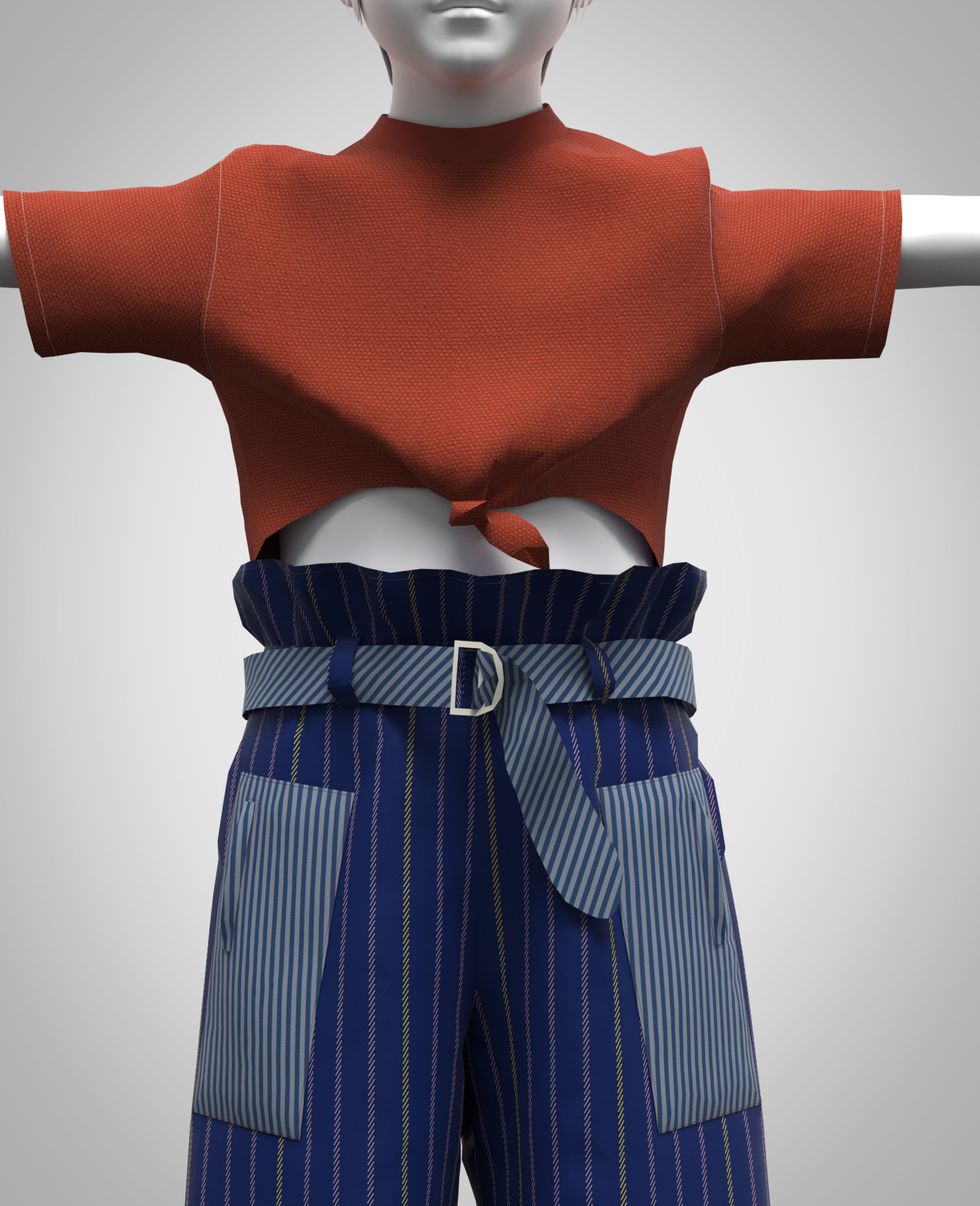 Girls Tie-Front Crop Top and paperbag pant Low-poly 3D model_3