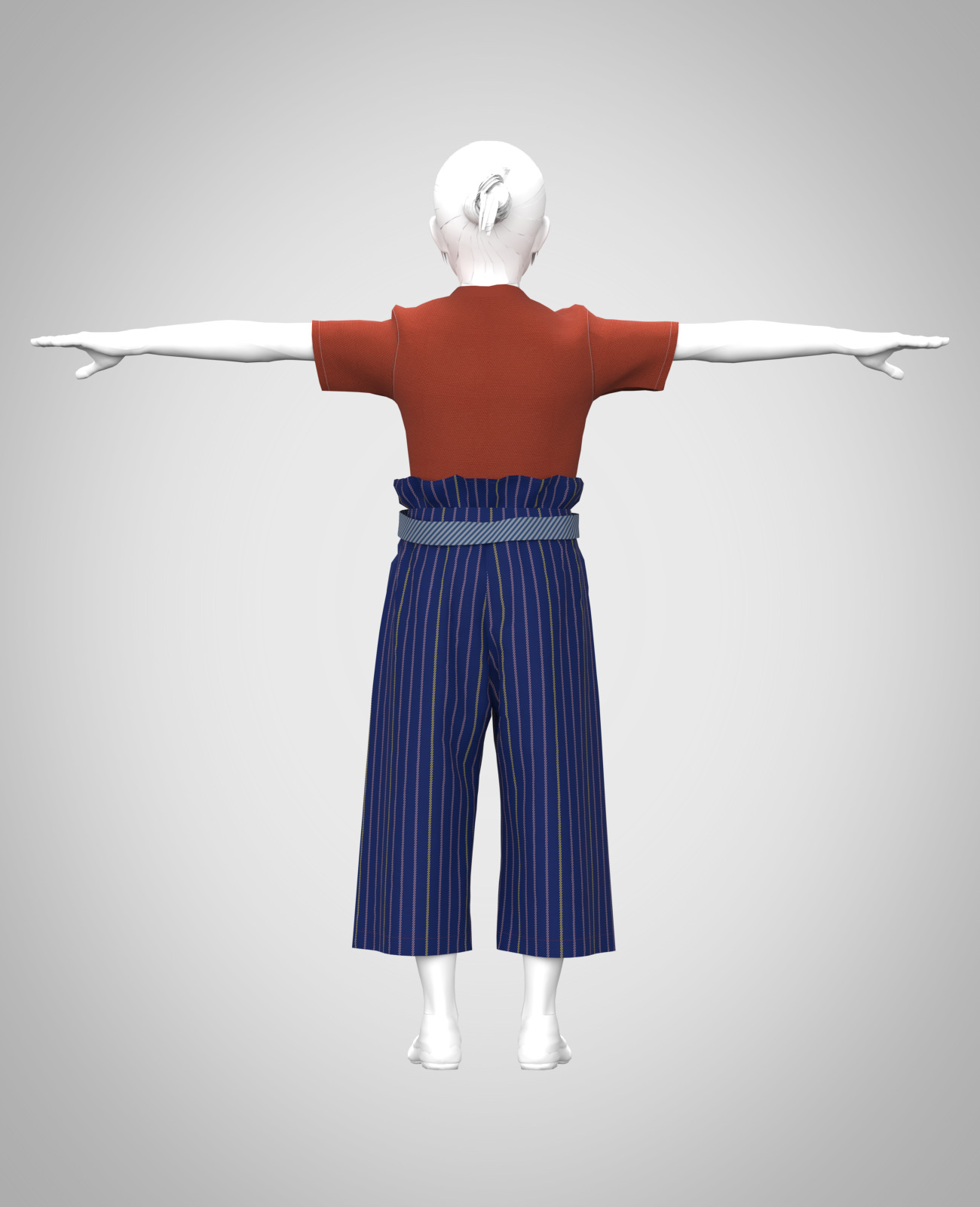 Girls Tie-Front Crop Top and paperbag pant Low-poly 3D model_1