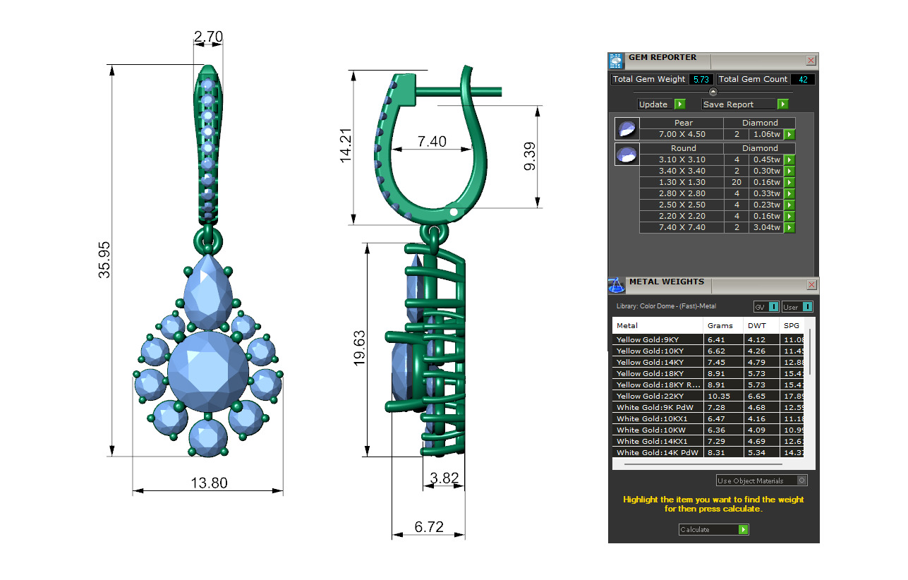 Snowflake Pointer Diamond Drop Earrings Bali 3D print model_1
