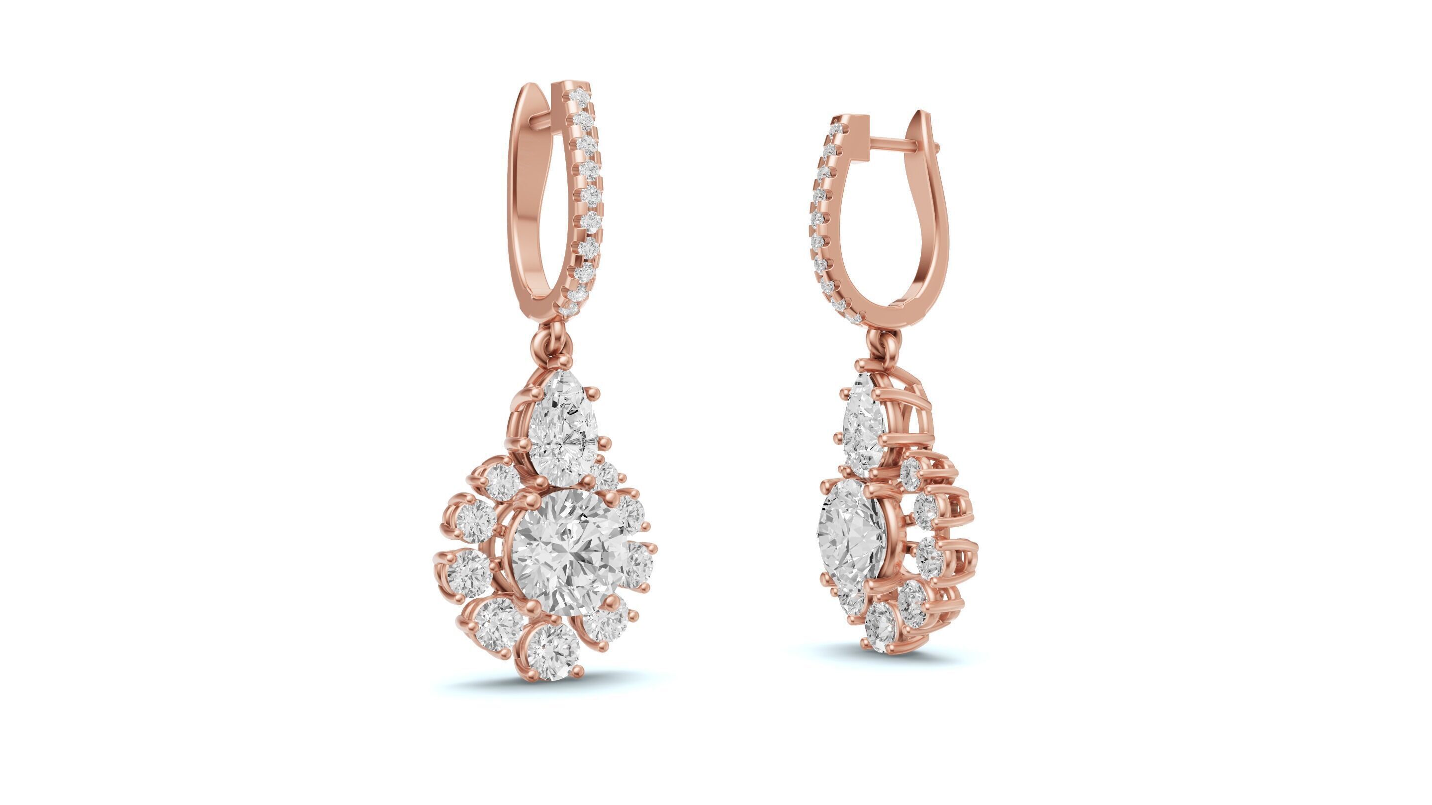 Snowflake Pointer Diamond Drop Earrings Bali 3D print model_6