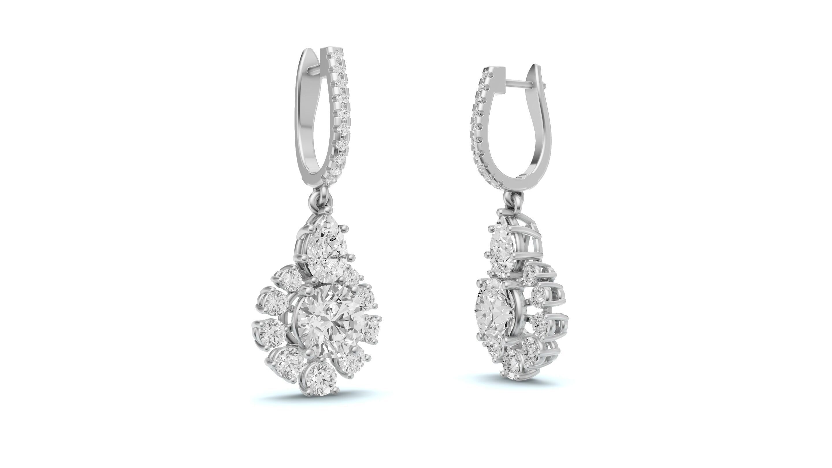 Snowflake Pointer Diamond Drop Earrings Bali 3D print model_5