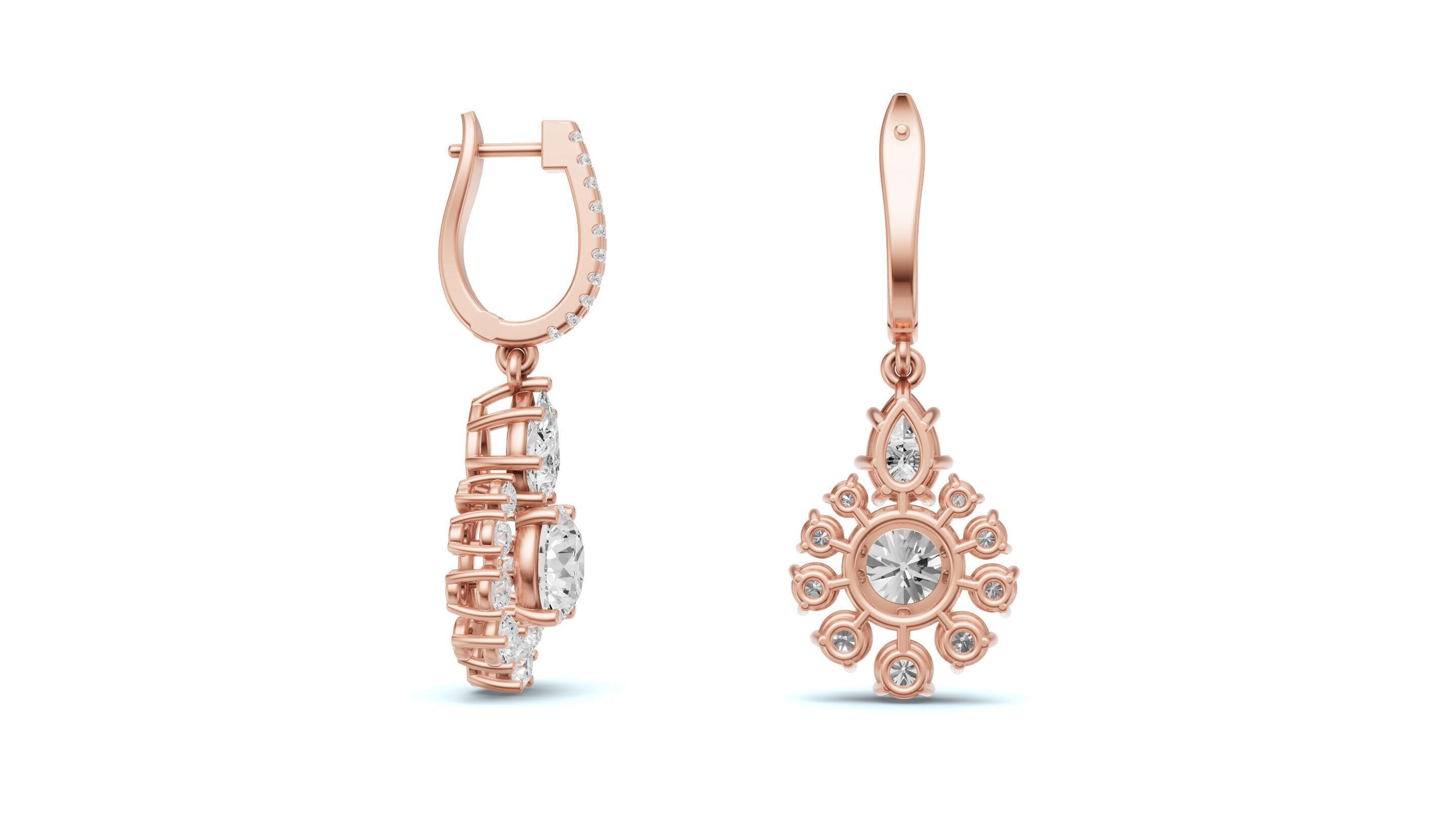 Snowflake Pointer Diamond Drop Earrings Bali 3D print model_7