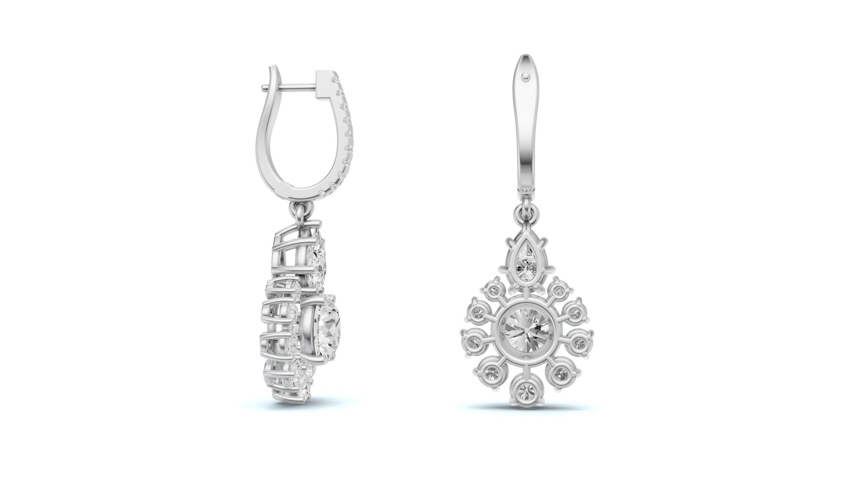 Snowflake Pointer Diamond Drop Earrings Bali 3D print model_8