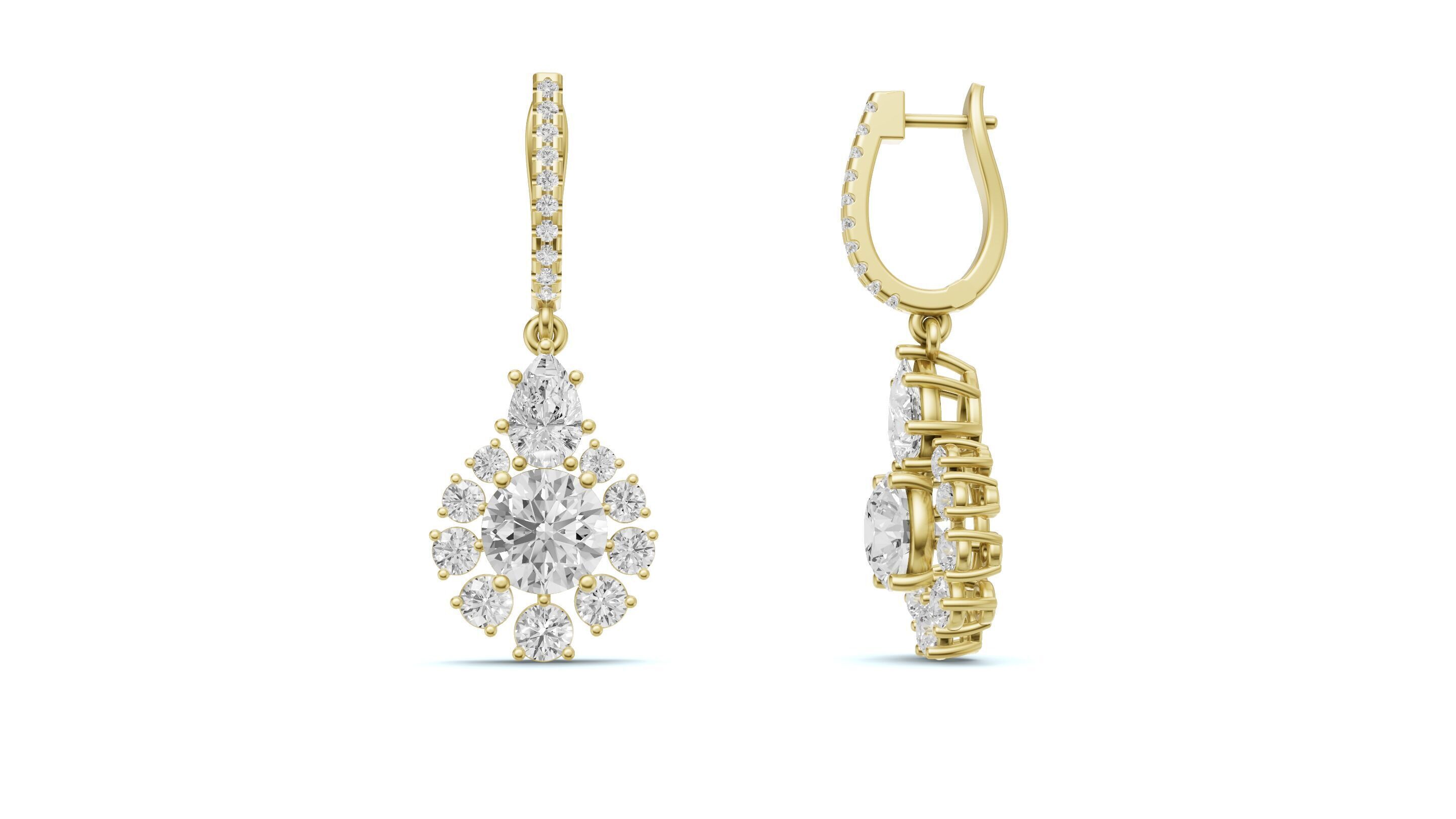 Snowflake Pointer Diamond Drop Earrings Bali 3D print model_3