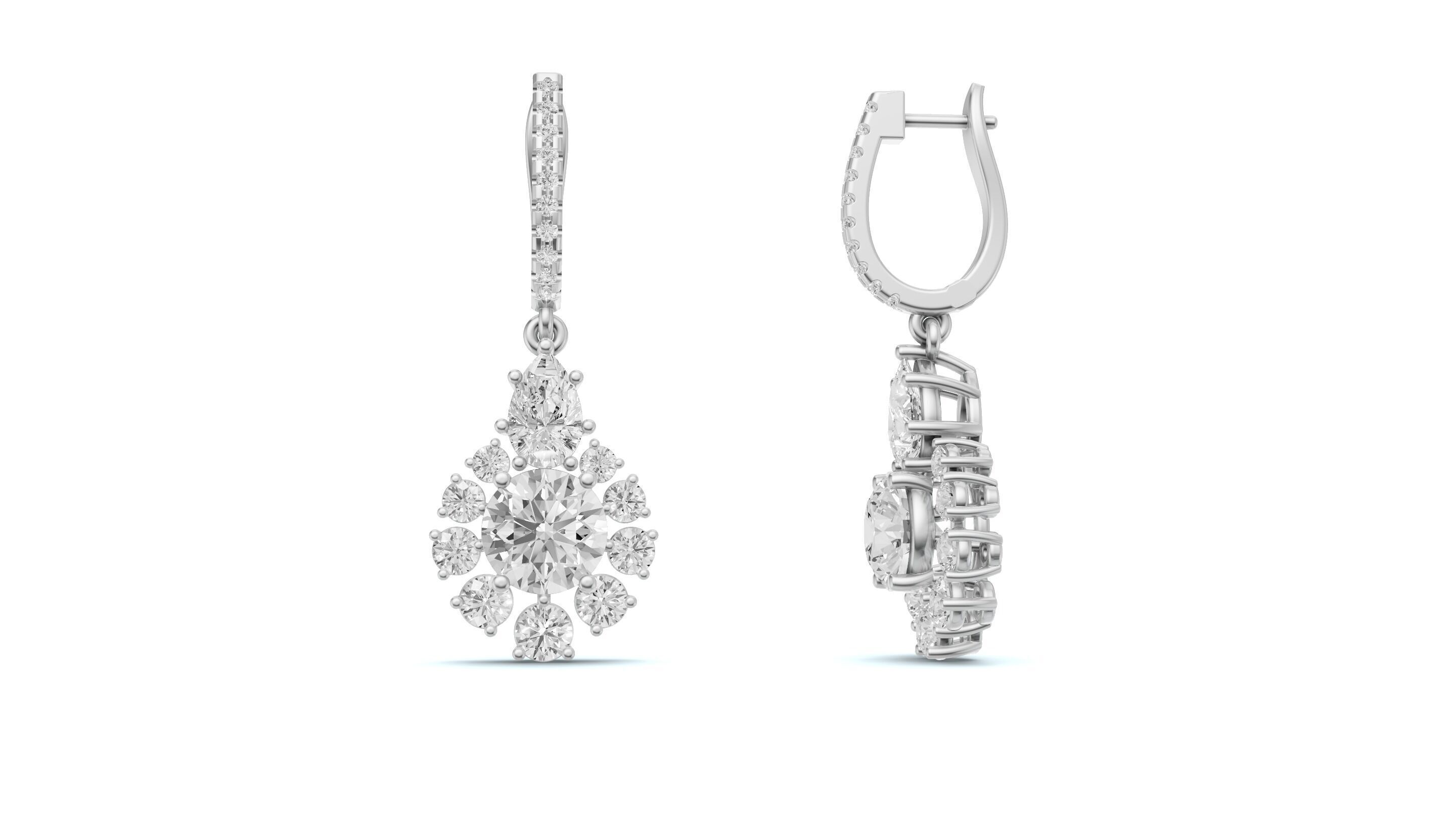 Snowflake Pointer Diamond Drop Earrings Bali 3D print model_2