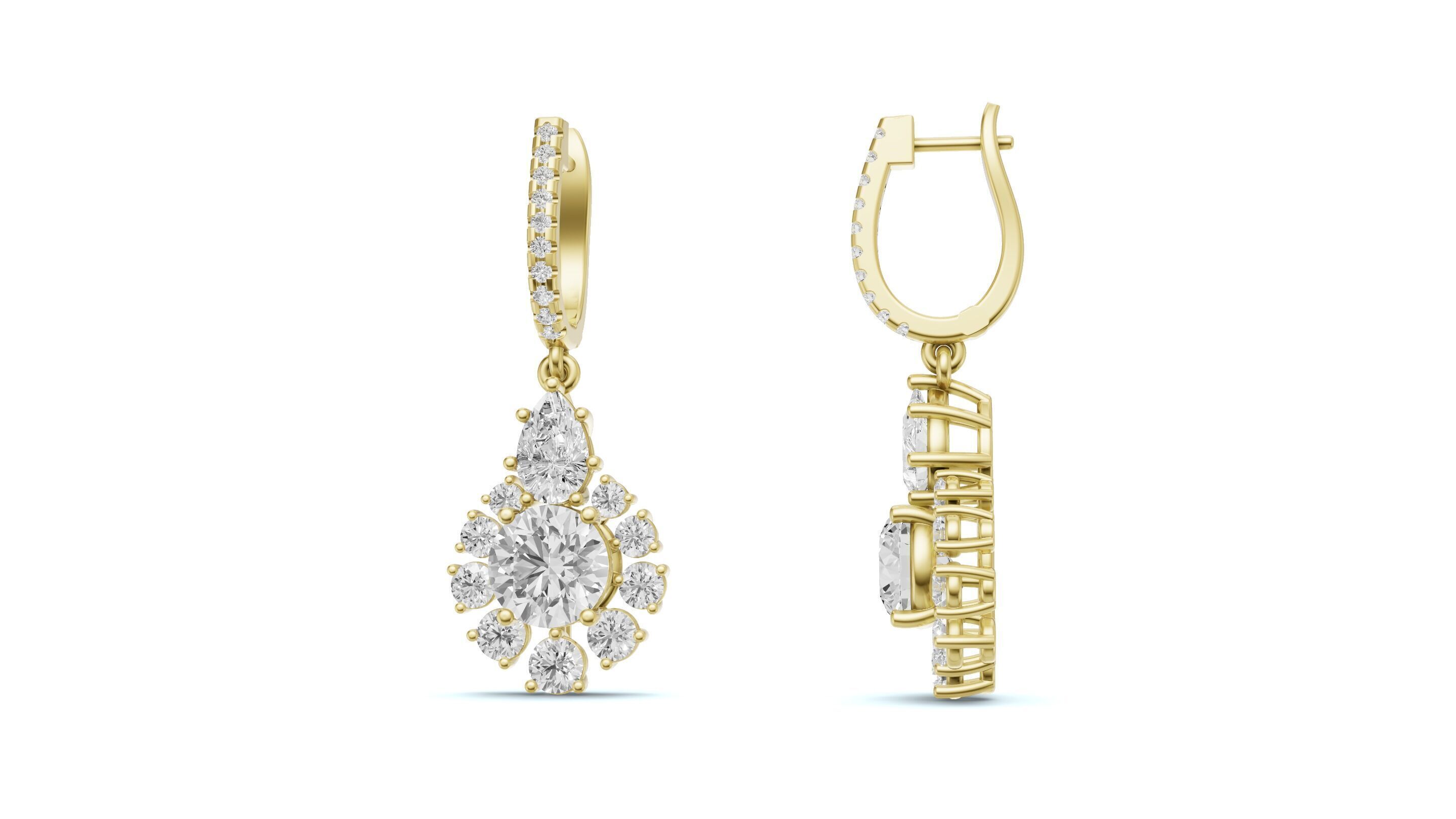 Snowflake Pointer Diamond Drop Earrings Bali 3D print model_10