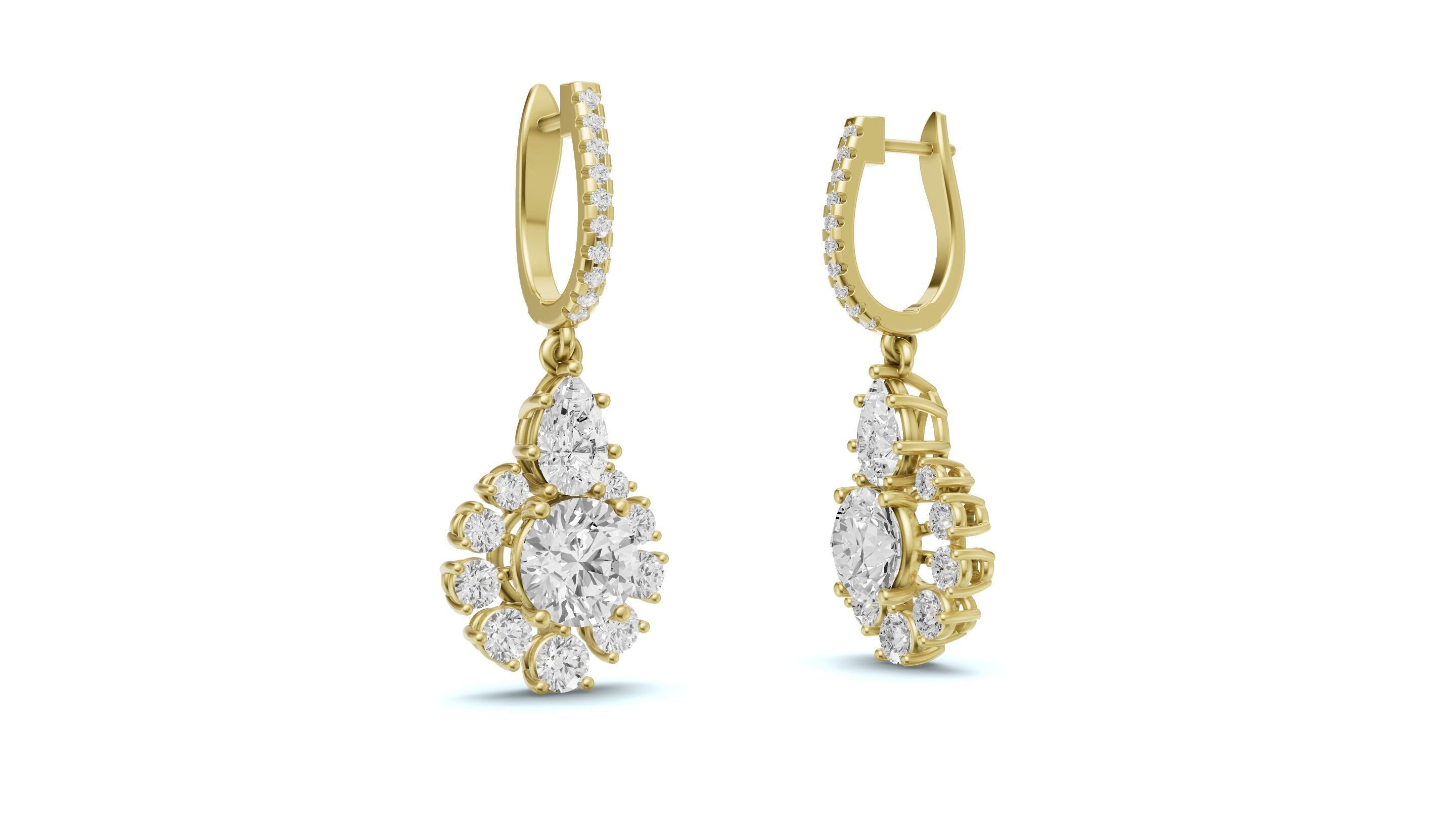 Snowflake Pointer Diamond Drop Earrings Bali 3D print model_4