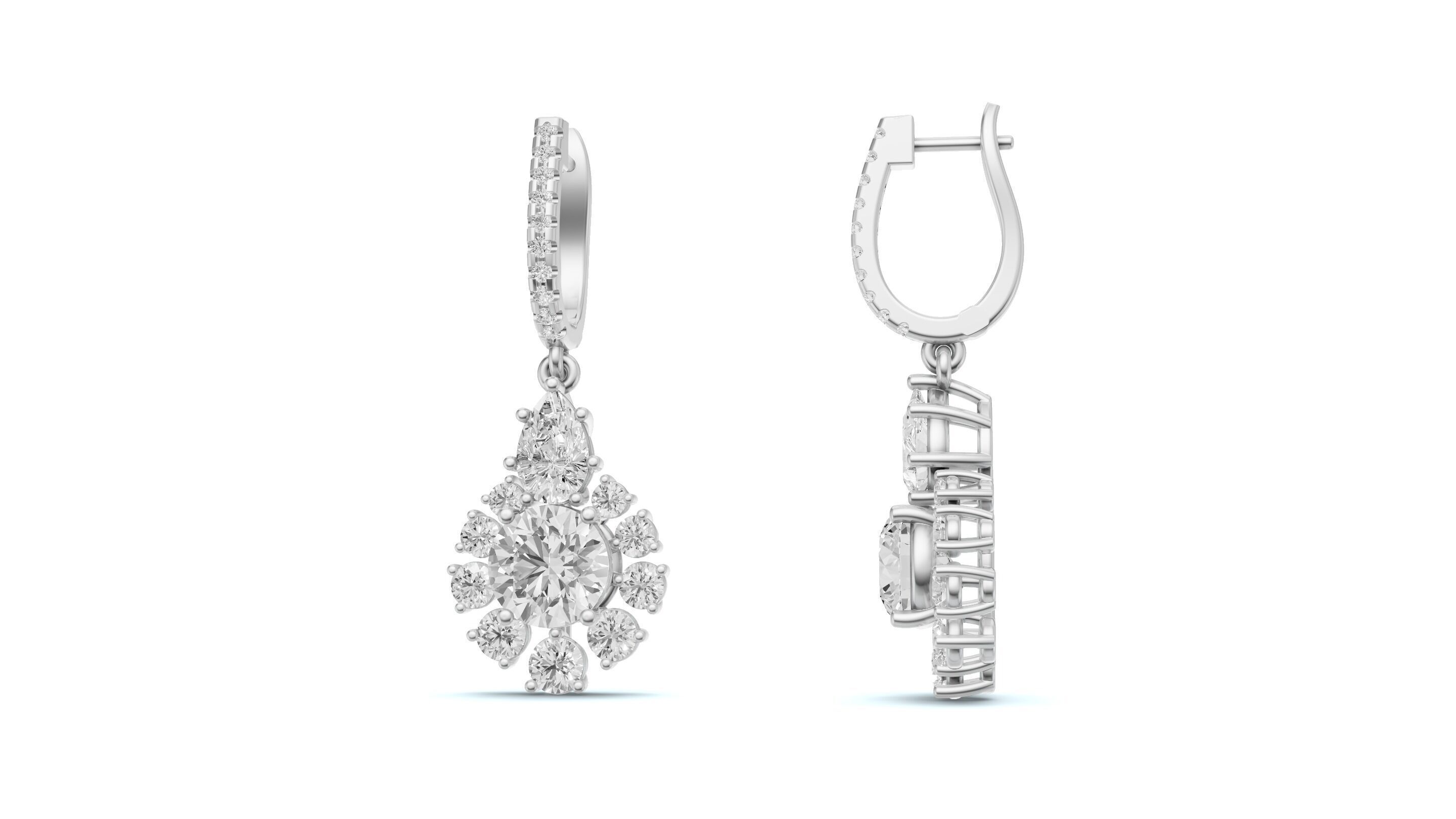 Snowflake Pointer Diamond Drop Earrings Bali 3D print model_11