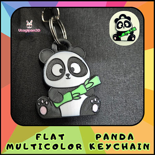 Flat Panda Multicolor Keychain 3D print model