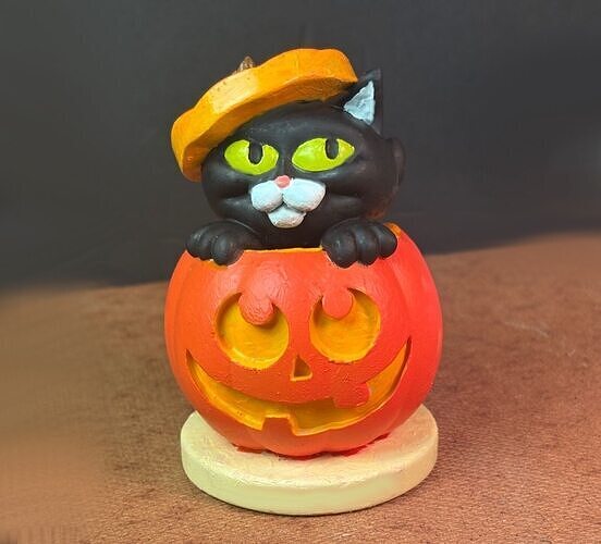 Whimsical Halloween Cat in Pumpkin   Funny Printable STL 3D print model