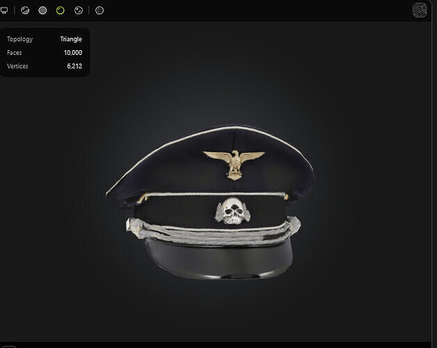 WW2 German Black Officer Cap with Totenkopf Skull Low-poly 3D model