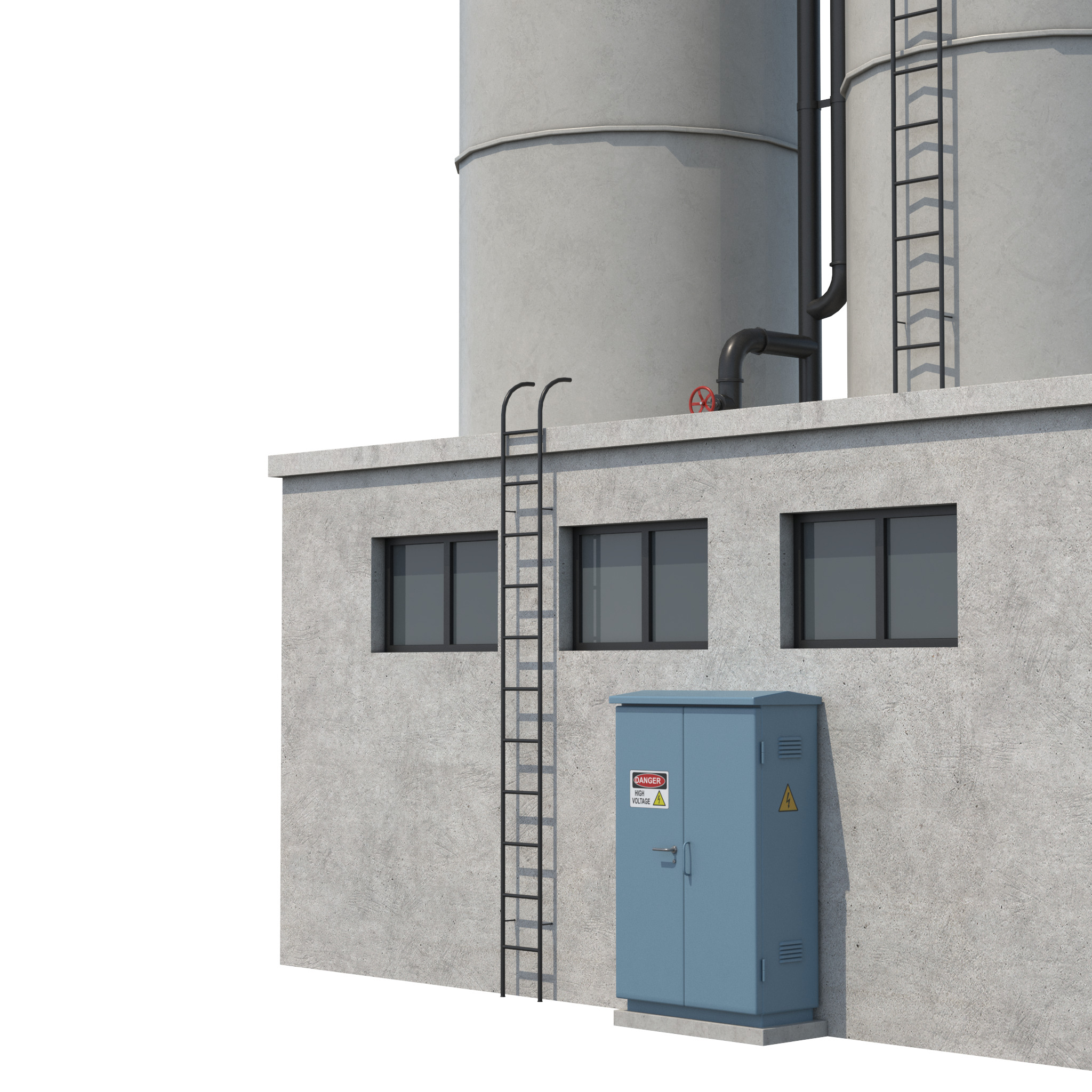Industrial Silo Building Low-poly 3D model_4