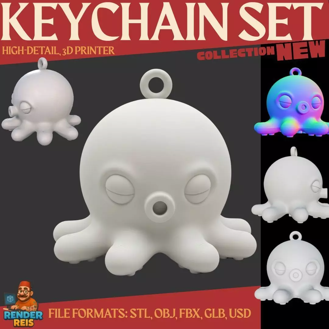 Cute Octopus Keychain 3D Printable Minimal Sea Creature 3D print model_0
