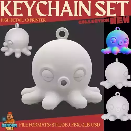 Cute Octopus Keychain 3D Printable Minimal Sea Creature 3D print model