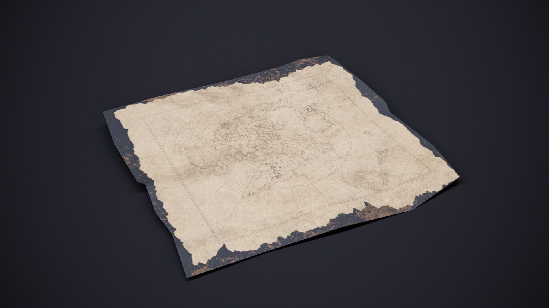 Pirate Props Pack Telescope Compass Map Pipe Hook Game Ready Low-poly 3D model_6