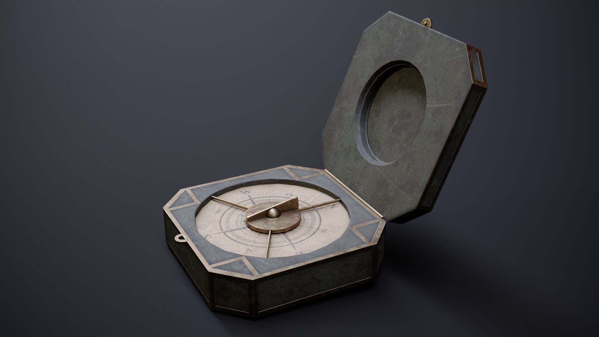 Pirate Props Pack Telescope Compass Map Pipe Hook Game Ready Low-poly 3D model_3