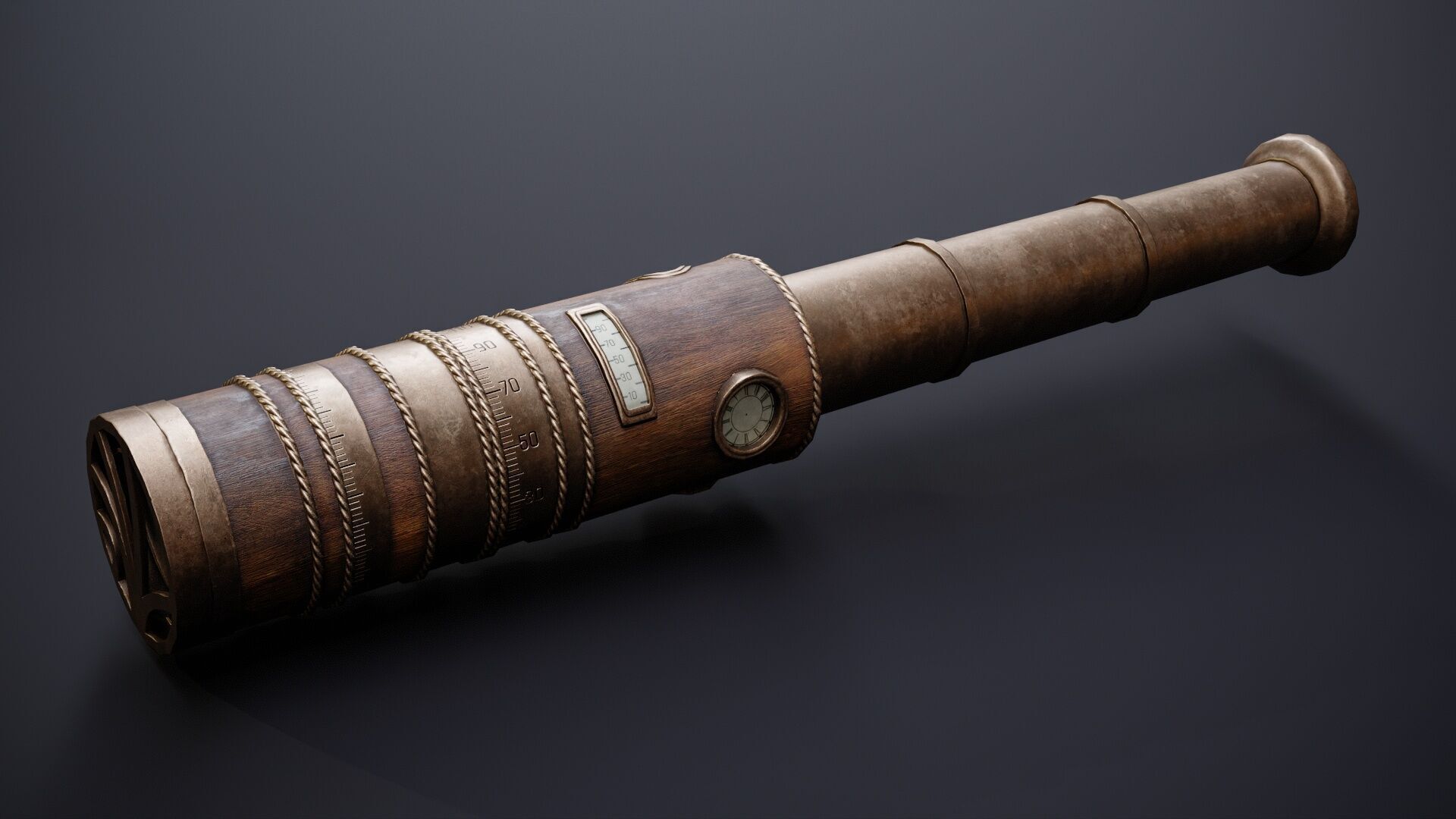 Pirate Props Pack Telescope Compass Map Pipe Hook Game Ready Low-poly 3D model_2