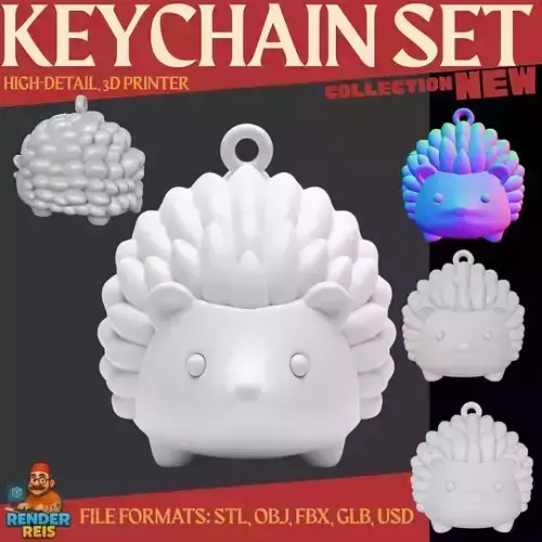 Cute Hedgehog Keychain  3D Printable Stylized Forest Animal