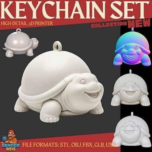 Cute Turtle Keychain 3D Printable Stylized Animal Model 3D print model
