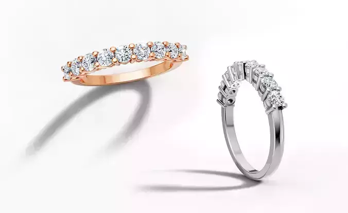 3mm Diamond Half Eternity Band Ring 9 Gems design 3dmodel