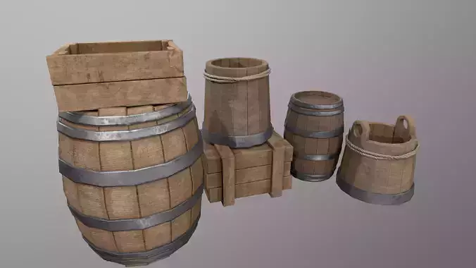 Medieval Barrels and Crates Pack   Game Ready PBR 3D Props