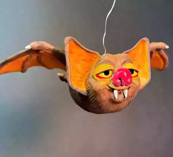 Whimsical Hanging Bat Printable Halloween Ornament STL