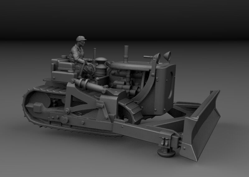 WW2 US BULLDOZER D7 AND DRIVER 3D print model_1