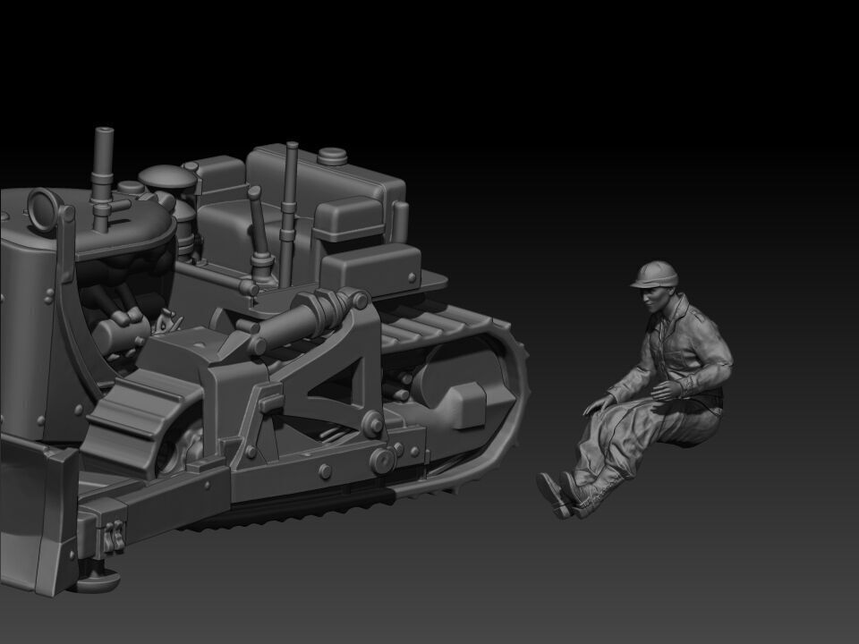 WW2 US BULLDOZER D7 AND DRIVER 3D print model_2