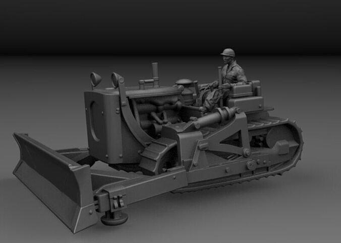 WW2 US BULLDOZER D7 AND DRIVER 3D print model
