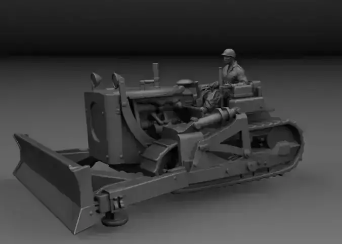 WW2 US BULLDOZER D7 AND DRIVER 3D print model