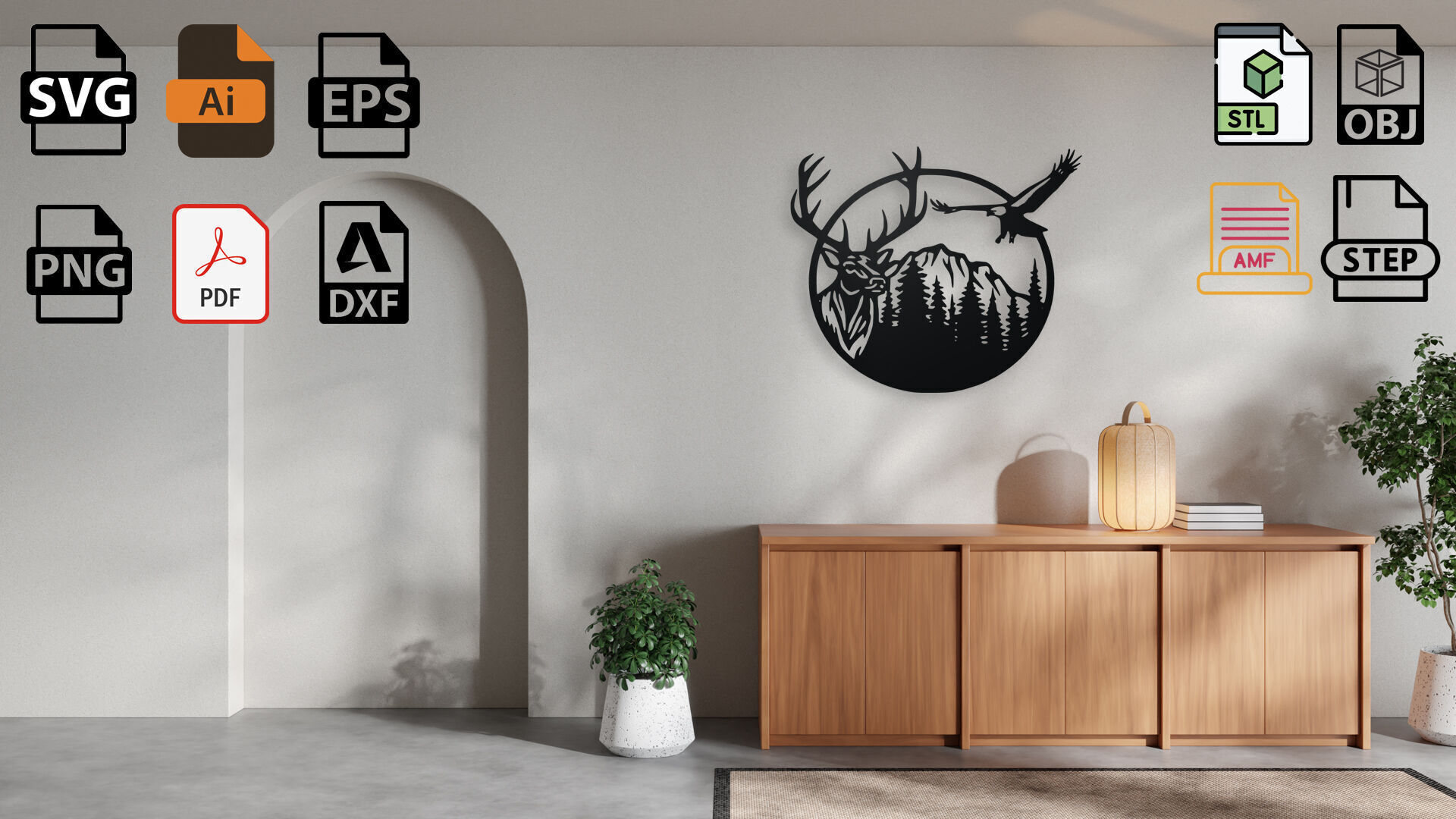 Majestic Deer in Forest Wall Art 3D print model_2