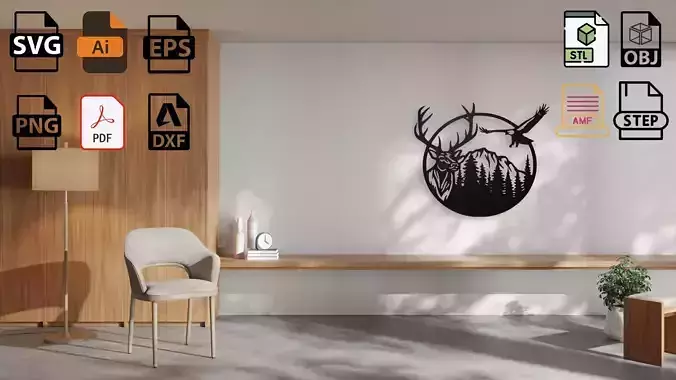 Majestic Deer in Forest Wall Art 3D print model