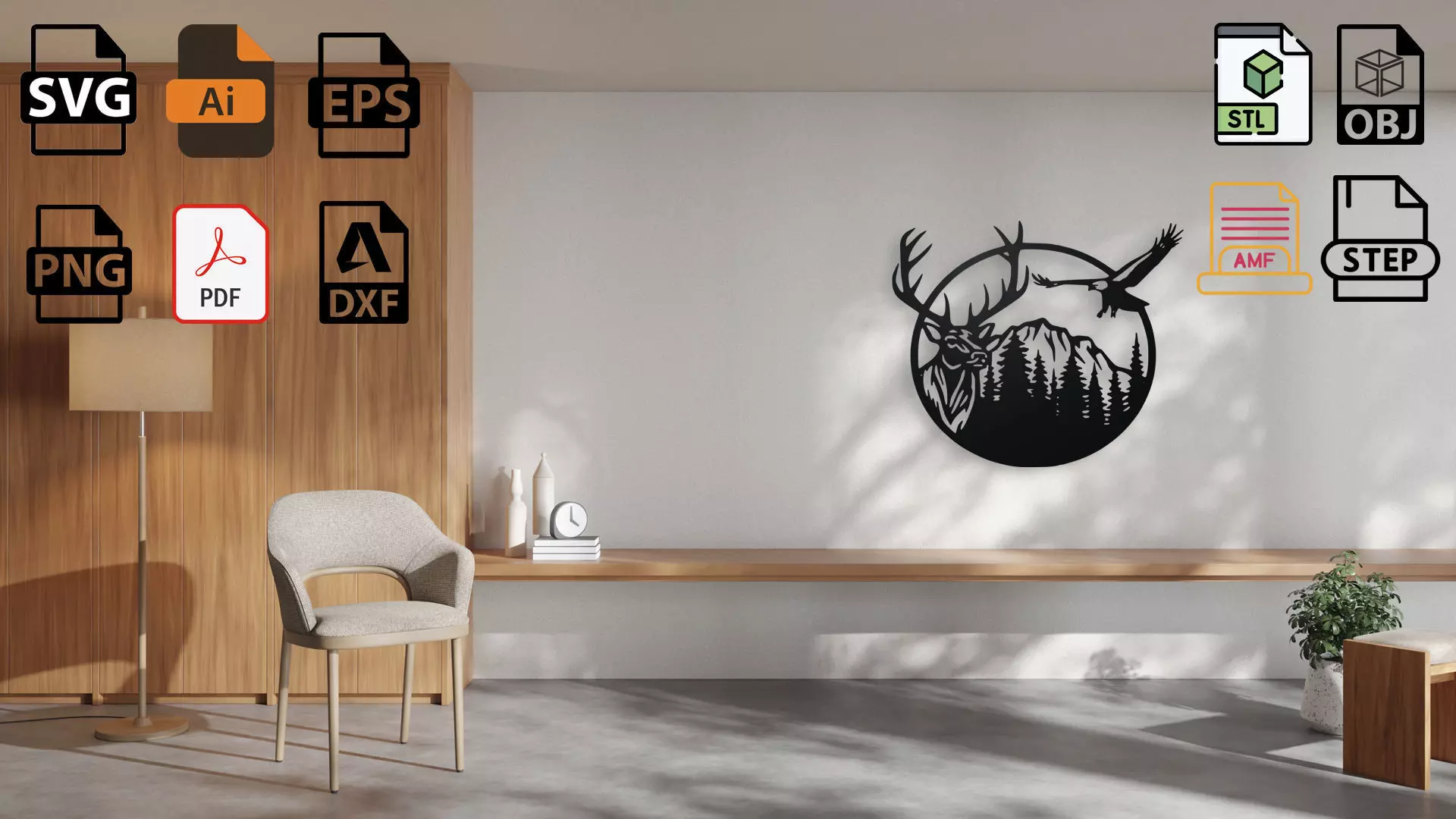 Majestic Deer in Forest Wall Art 3D print model_0