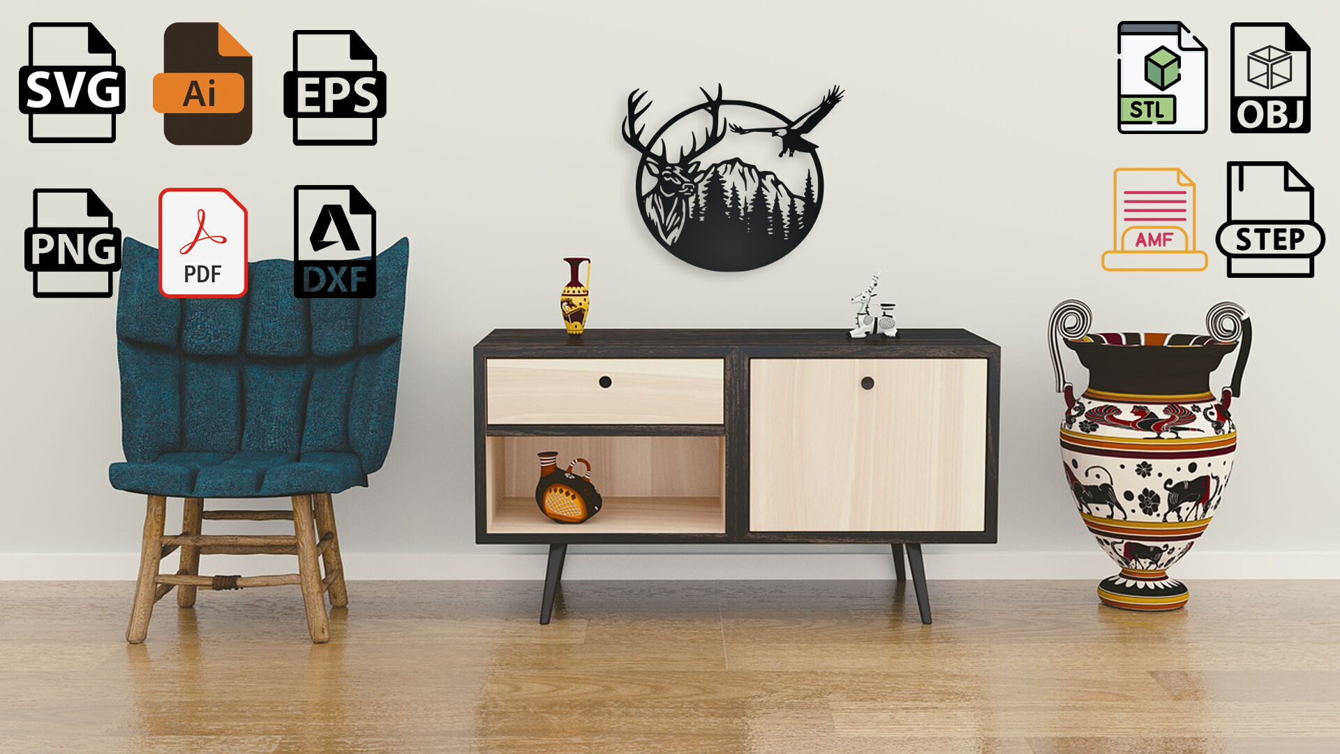 Majestic Deer in Forest Wall Art 3D print model_3