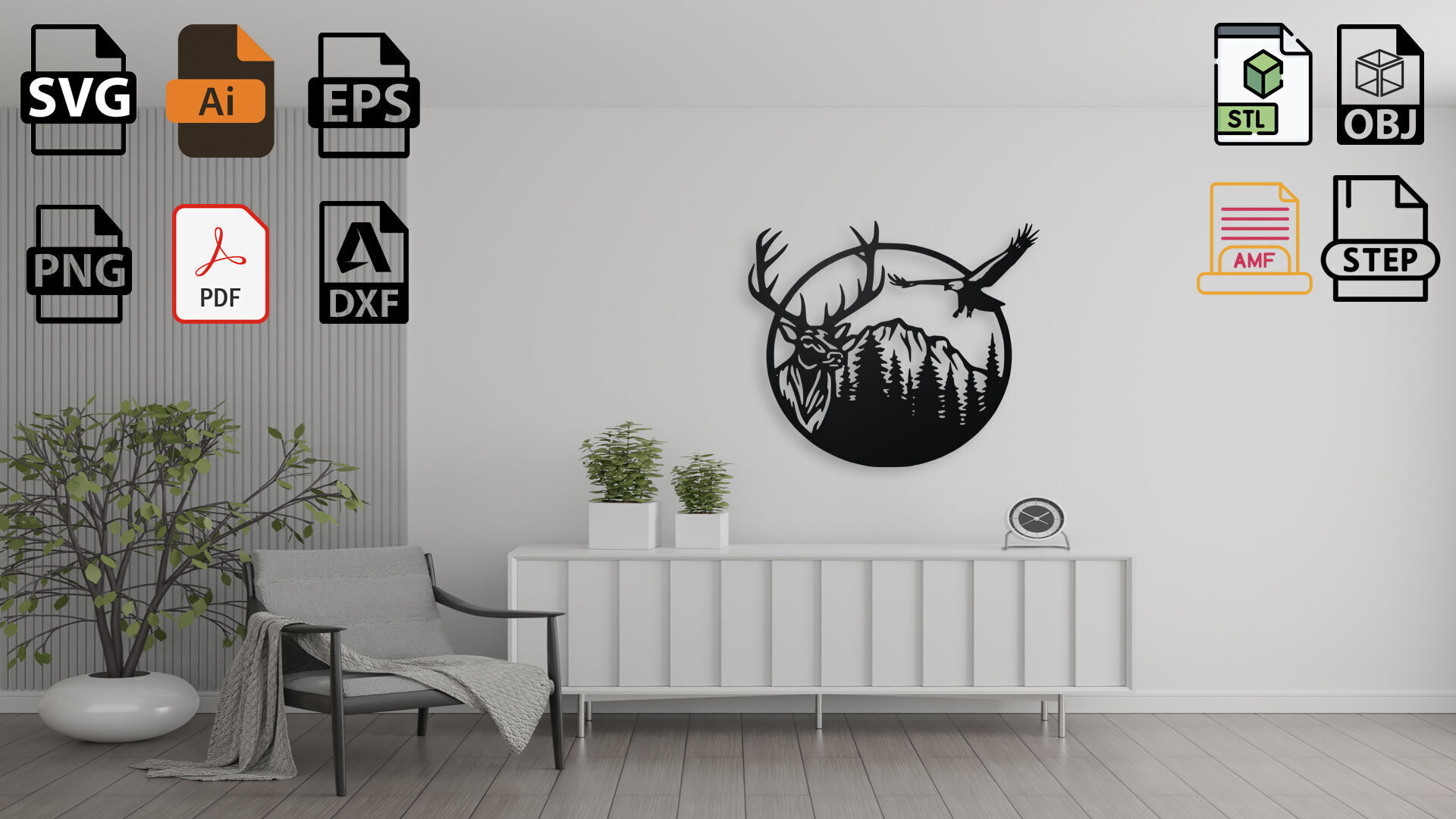 Majestic Deer in Forest Wall Art 3D print model_1