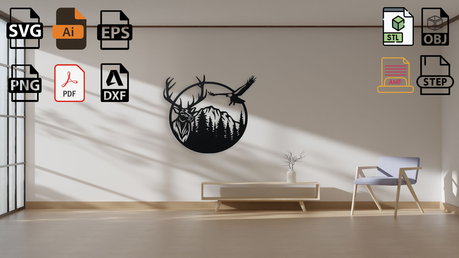 Majestic Deer in Forest Wall Art 3D print model_4