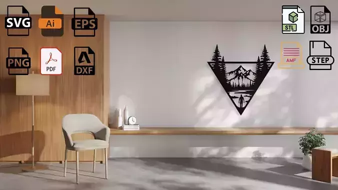 Mountain Scene with Hiker Triangle Wall Art