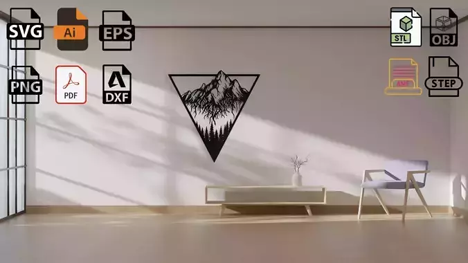 Geometric Mountain and Forest Wall Art