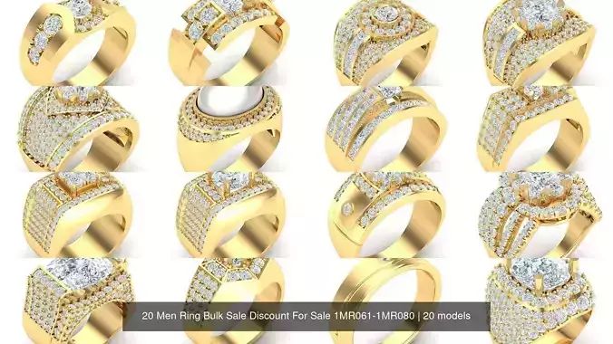 20 Men Ring Bulk Sale Discount For Sale 1MR061-1MR080 3D Model Collection