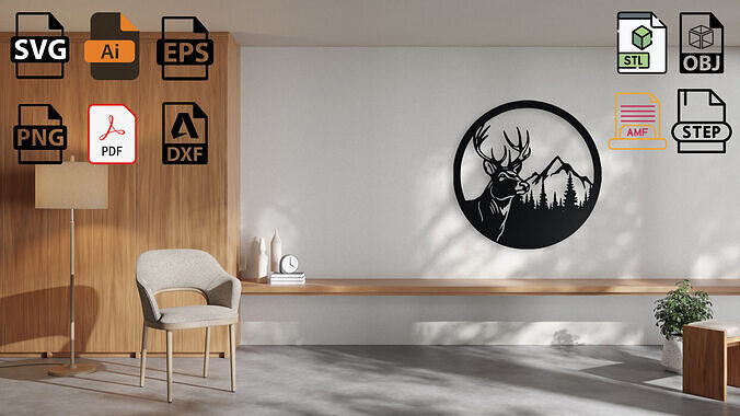 Deer in the Mountains Wall Art 3D print model