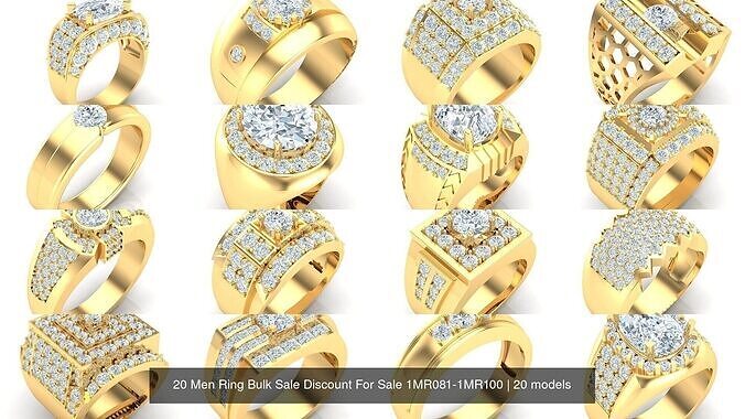 20 Men Ring Bulk Sale Discount For Sale 1MR081-1MR100 3D Model Collection