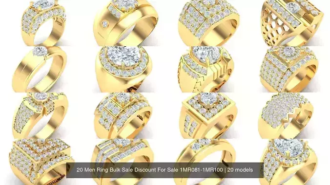 20 Men Ring Bulk Sale Discount For Sale 1MR081-1MR100 3D Model Collection