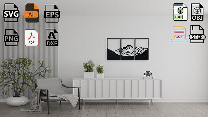 Mountain Range Triptych Wall Art 3D print model
