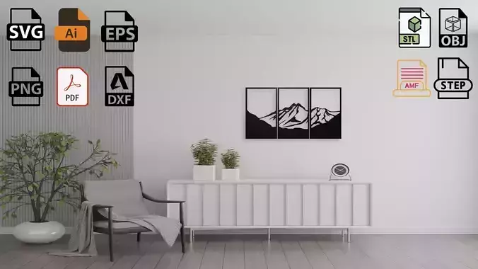 Mountain Range Triptych Wall Art