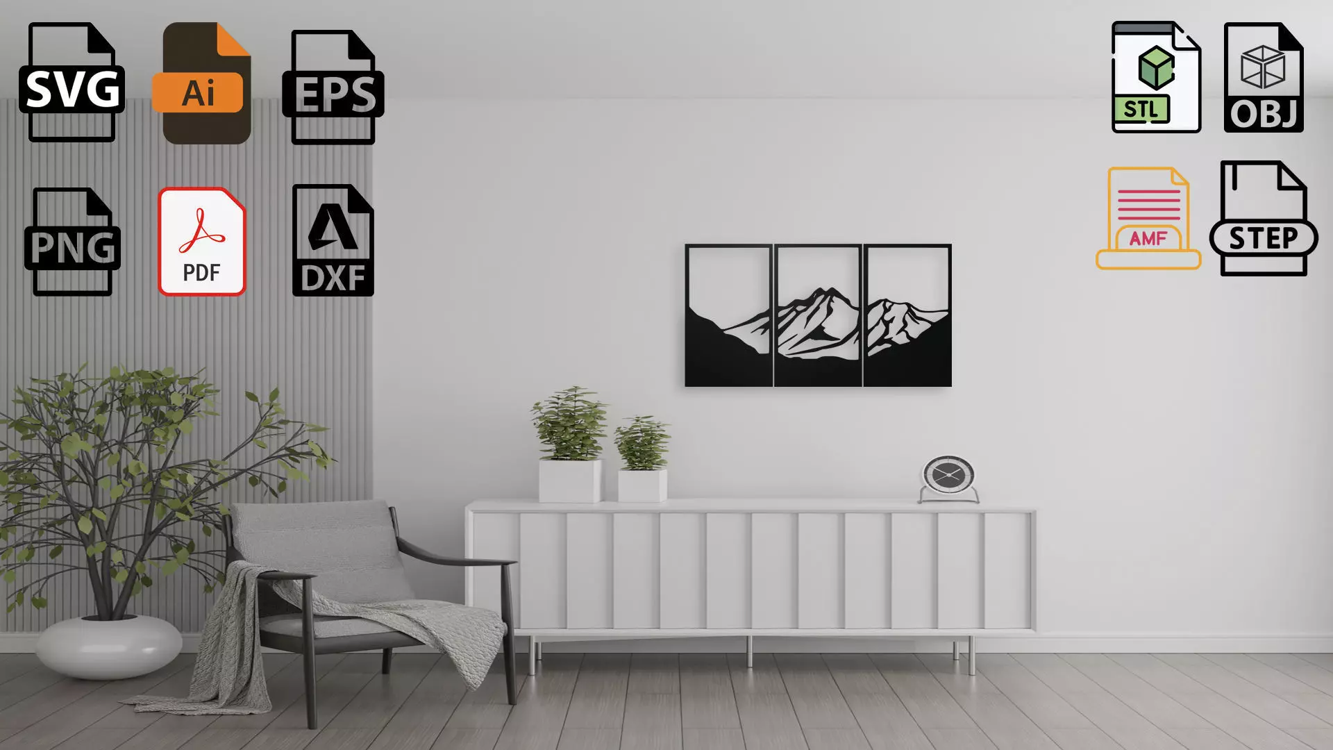 Mountain Range Triptych Wall Art 3D print model