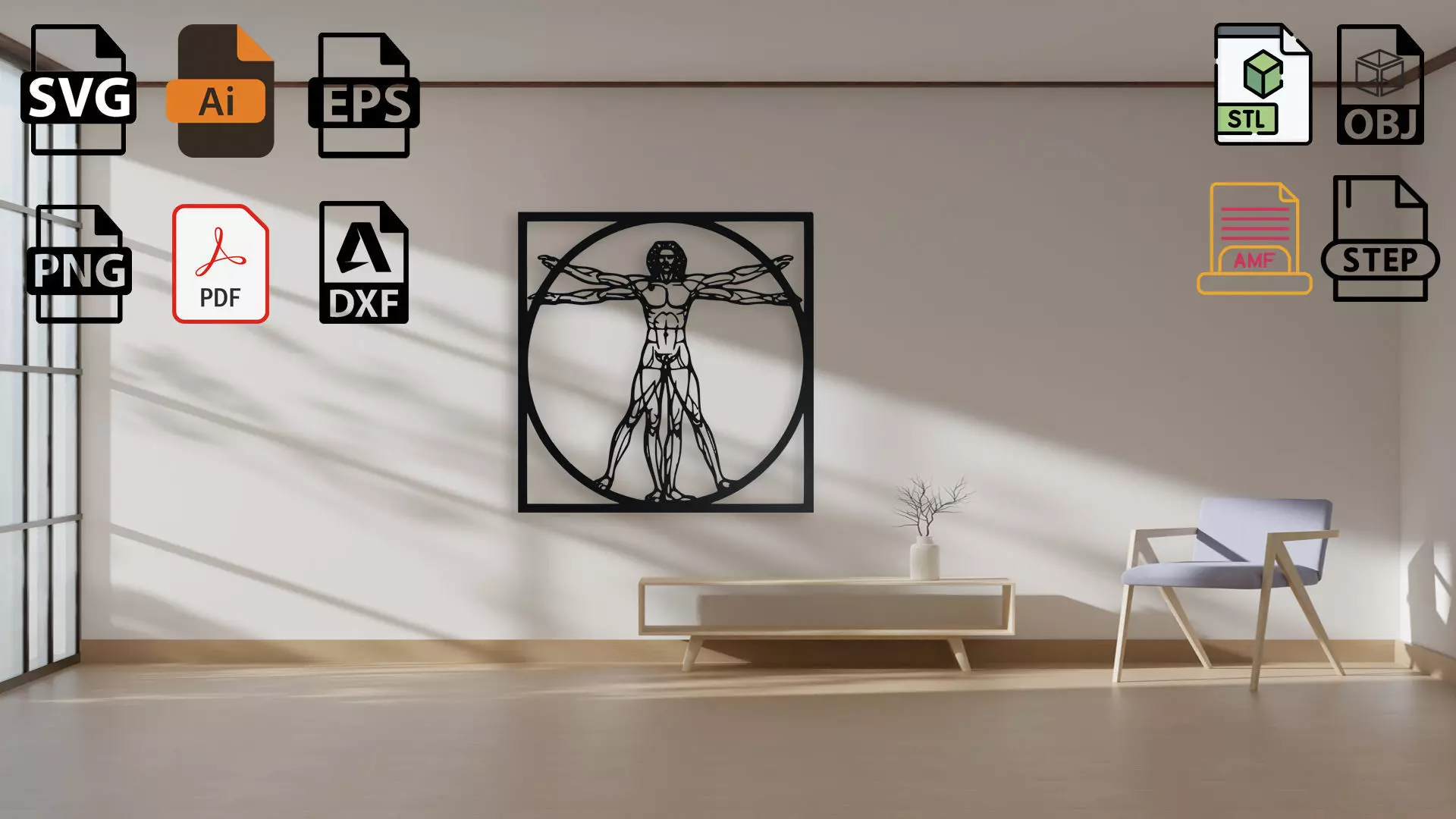 Vitruvian Man Wall Art 3D print model