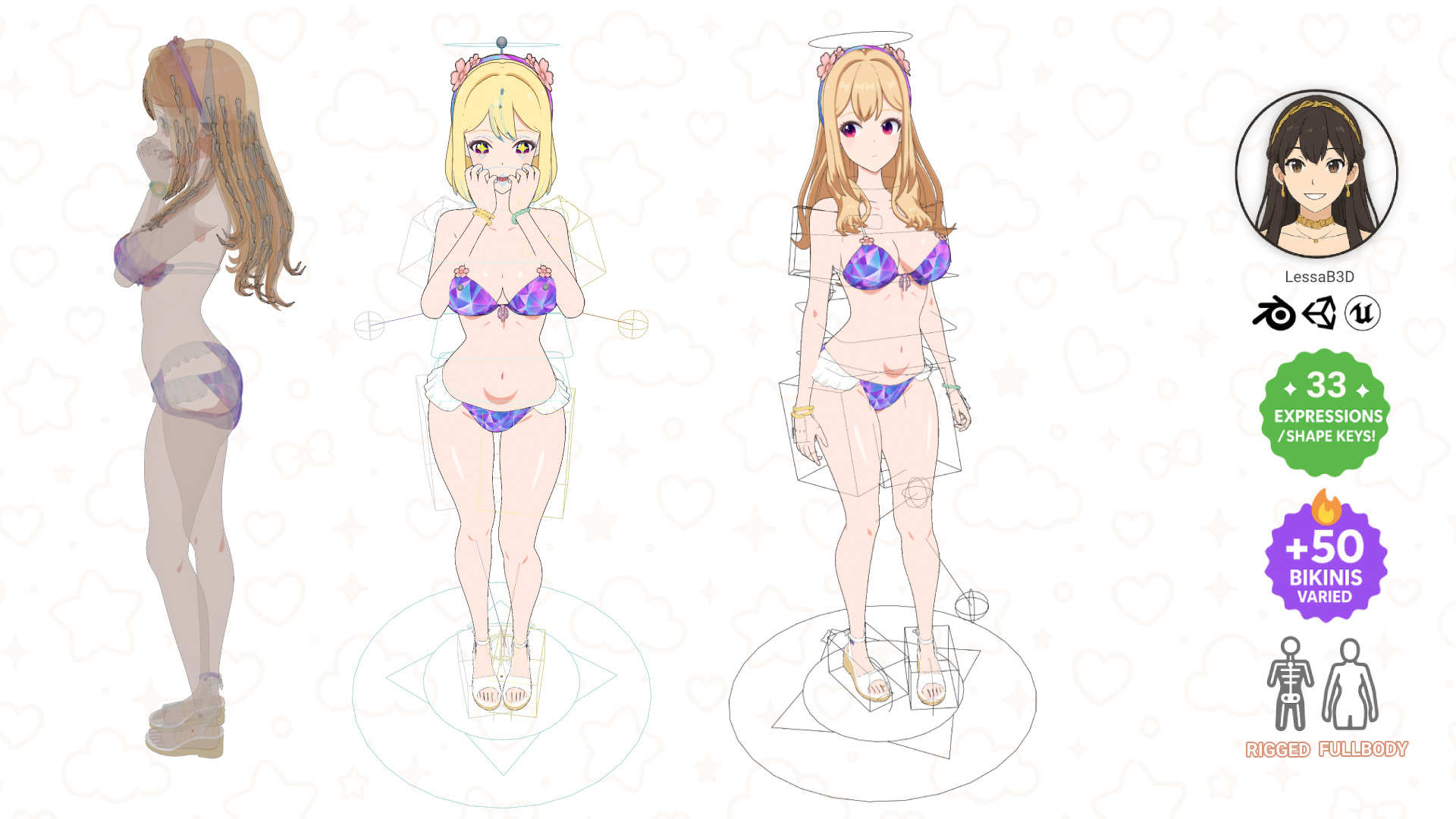 Anime Girl Bikini - Rigged - Shape Keys -  50 Textures Low-poly 3D model_16