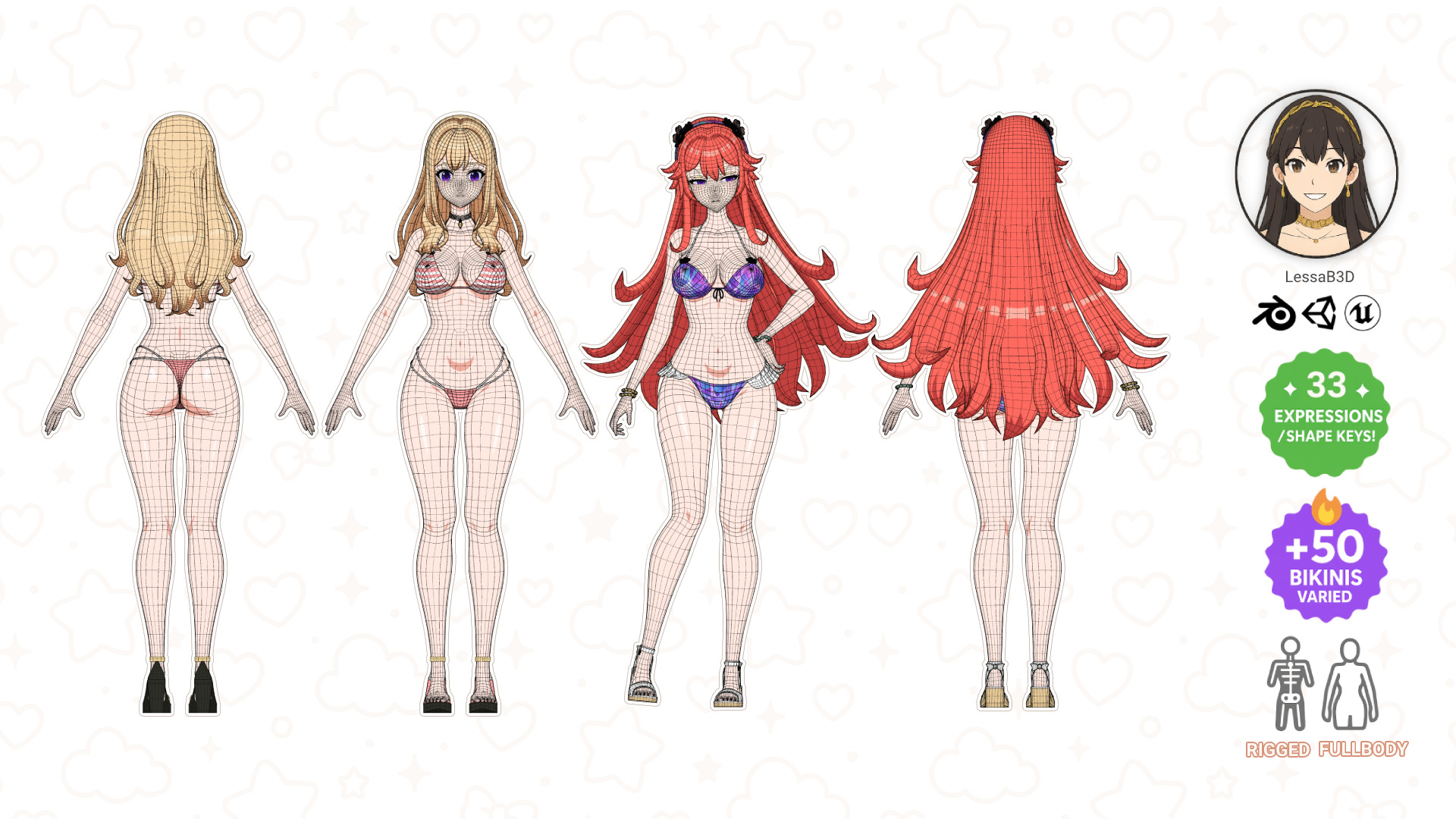 Anime Girl Bikini - Rigged - Shape Keys -  50 Textures Low-poly 3D model_13