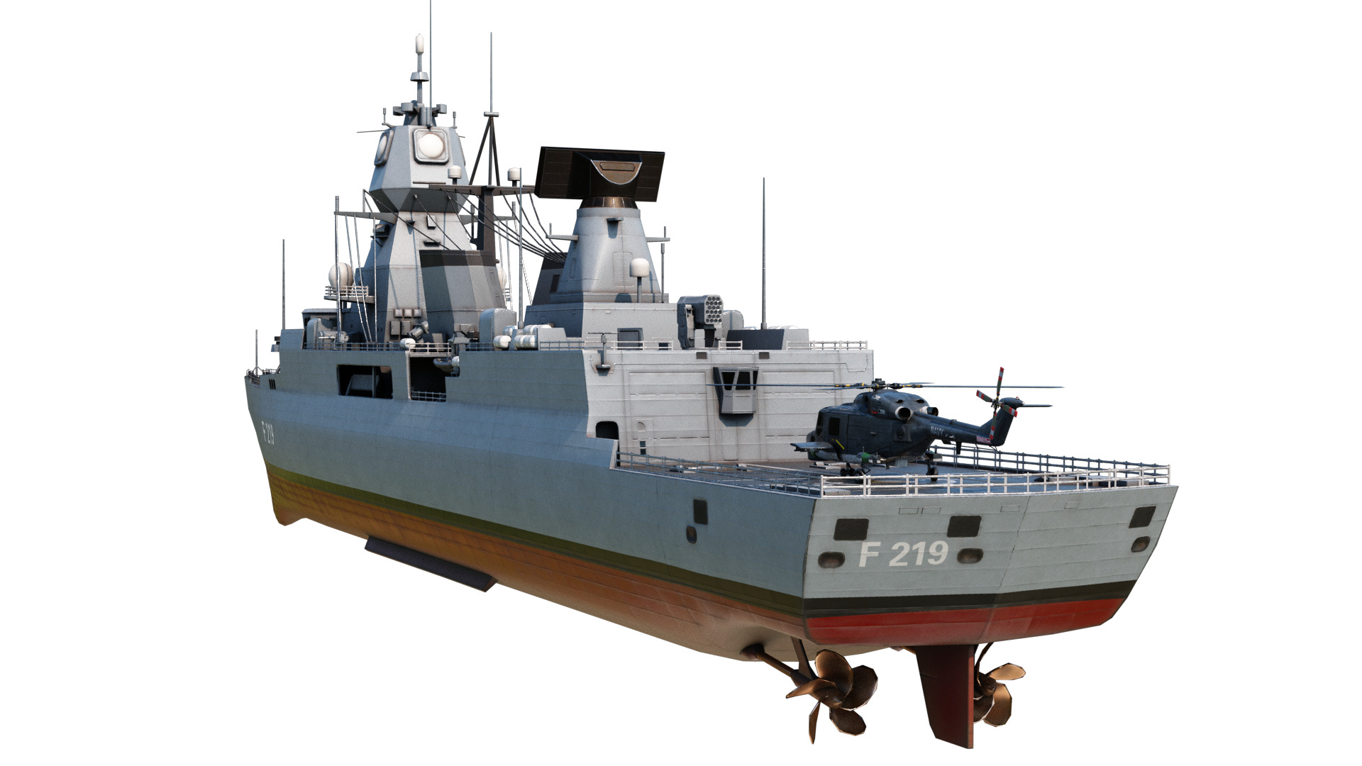 German navy F124 Sachsen-class frigate Low-poly 3D model_10